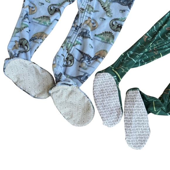 4T Toddler Boys Footed Pajama Set 2PC Cotton Fleece Full Zip Sharks Dinosaurs - Picture 2 of 5